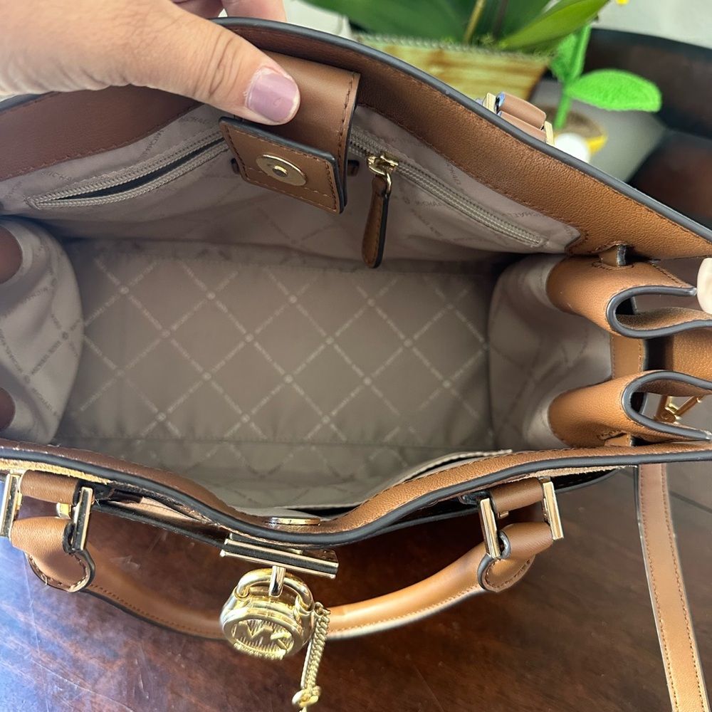 Michael Kors Brown and Tan Diagonal Stripe Leather Satchel - Picture 6 of 16